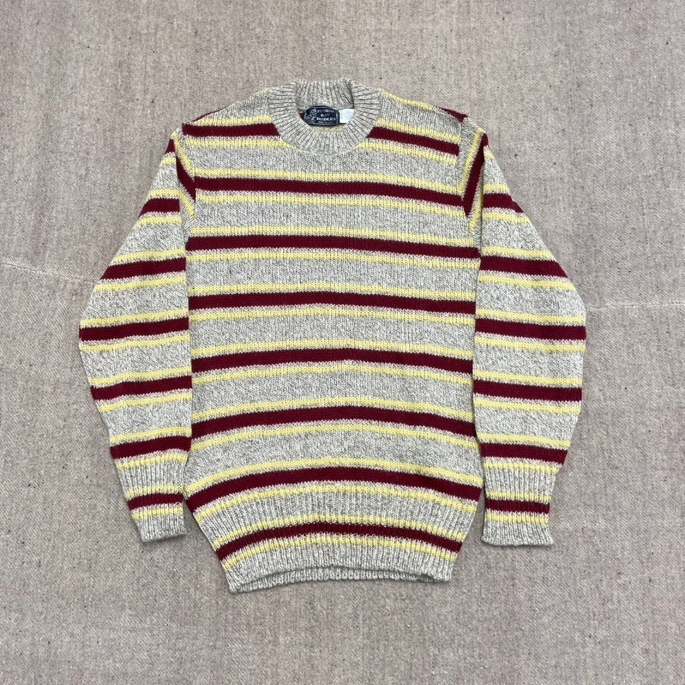 Vintage Peconic Bay‎ Traders Sweater Mens large Beige 1990s Chunky Knit striped